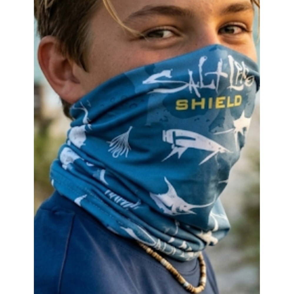 SALT LIFE Face Shield YOUTH Gaiter Fish Blue Sun UPF Protection SLX UVAPOR NEW‎